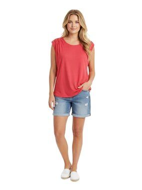 Spense Women's Criss-Cross Shoulder Details SLMN Sunset Red/Orange Blouse L/G